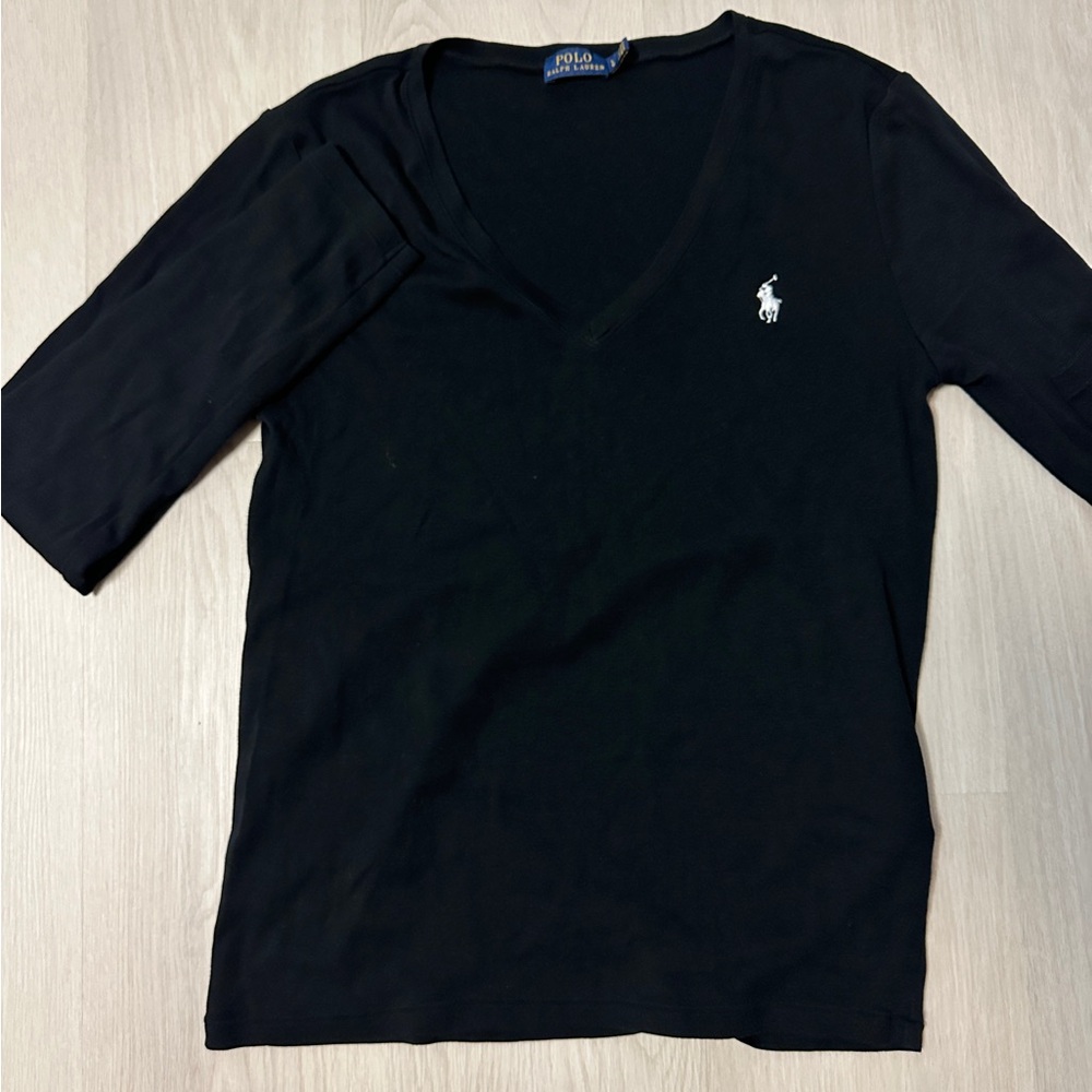 Ralph Lauren Polo cotton black v-neck sz L